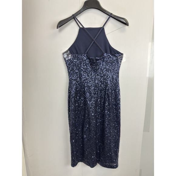 Vintage Y2K Women's Sequin‎ Halter Dress Size M/8 Navy Blue Midi Under The Knee - Picture 6 of 10